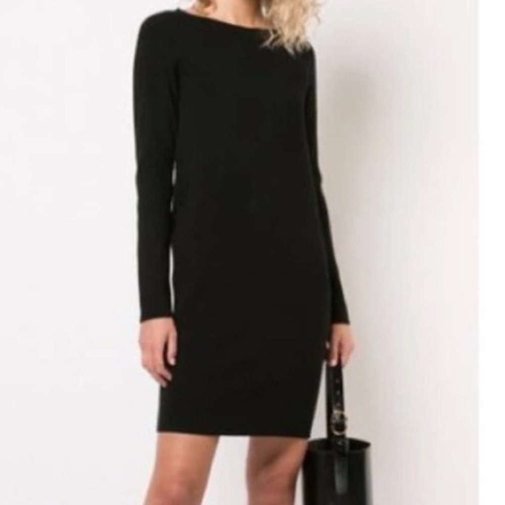 VINCE RIBBED BOAT NECK SWEATER DRESS Bateau Black Size Small